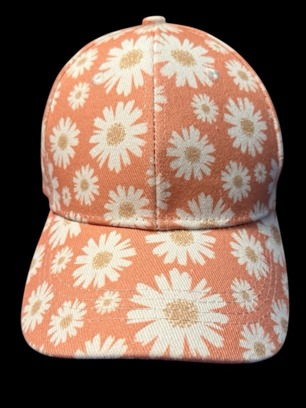 NWT Daisy Baseball Cap Adjustable Back Peach & White